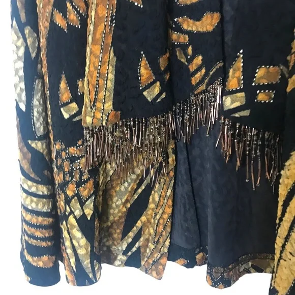Retro Abstract Print Drape Jacket/Kimono Jacket/Abstract Metallic Open Front - Picture 5 of 16
